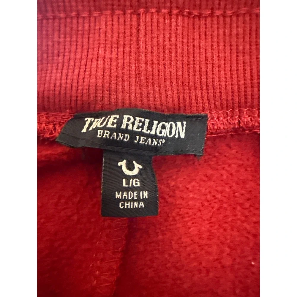 True Religion Mens Red Jogger Sweatpants Horseshoe Logo Fleece Pants Large